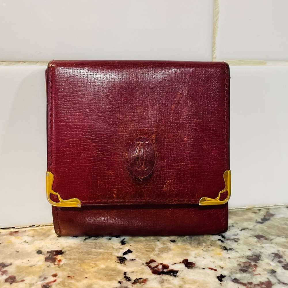 CARTIER Oxblood Red Leather Small Wallet Coin Pouch 💯 AUTHENTIC